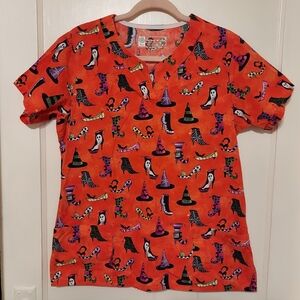 BIO Halloween Medical V Neck Scrub Top Womens Medium 100% Cotton